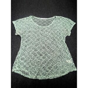 Maurices Top Womens 1 Green Crochet Open Knit Curved Hem Short Sleeve Round Neck